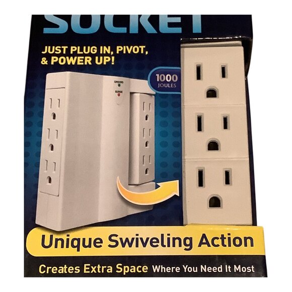 Side Socket Swivel Surge Protector 6 Outlets 1000 Joules Power Strip White - Picture 4 of 8